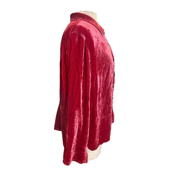 J. Jill Red Velvet Button-Up Shirt | Rayon Silk Blend | Holiday Luxe Boho Top | - Picture 5 of 10